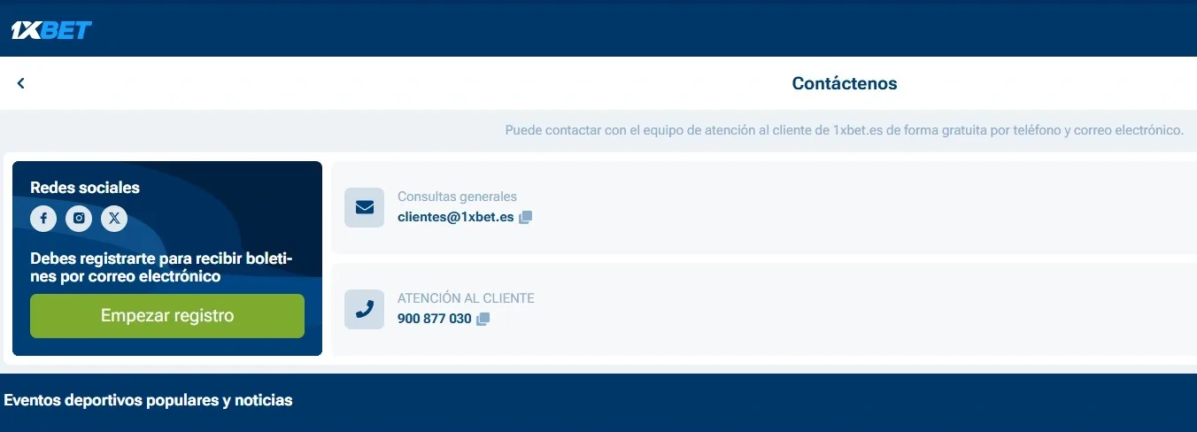 Chat de soporte 1xBet para problemas de app