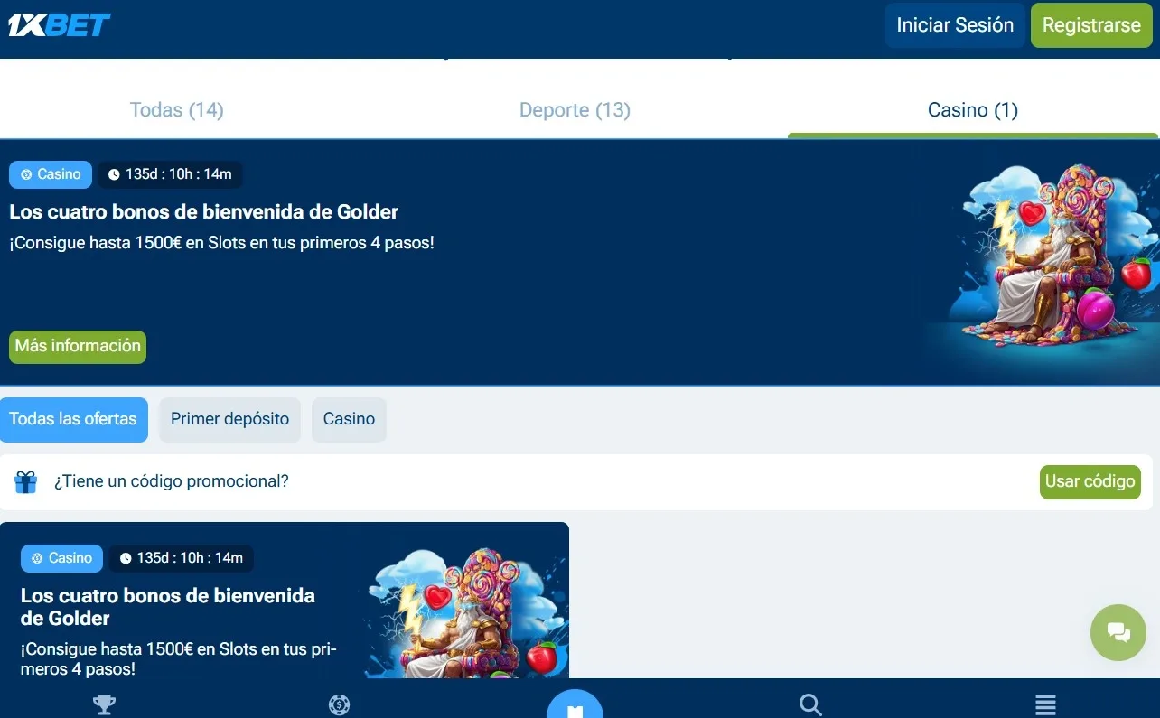 Paquete de bienvenida casino 1xBet para nuevos jugadores