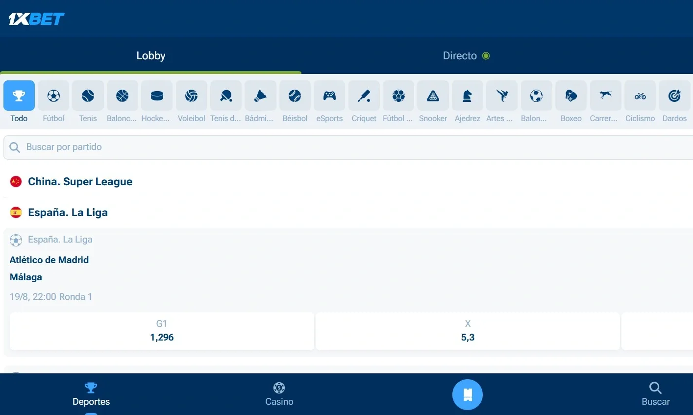 1xBet línea deportiva con mercados variados